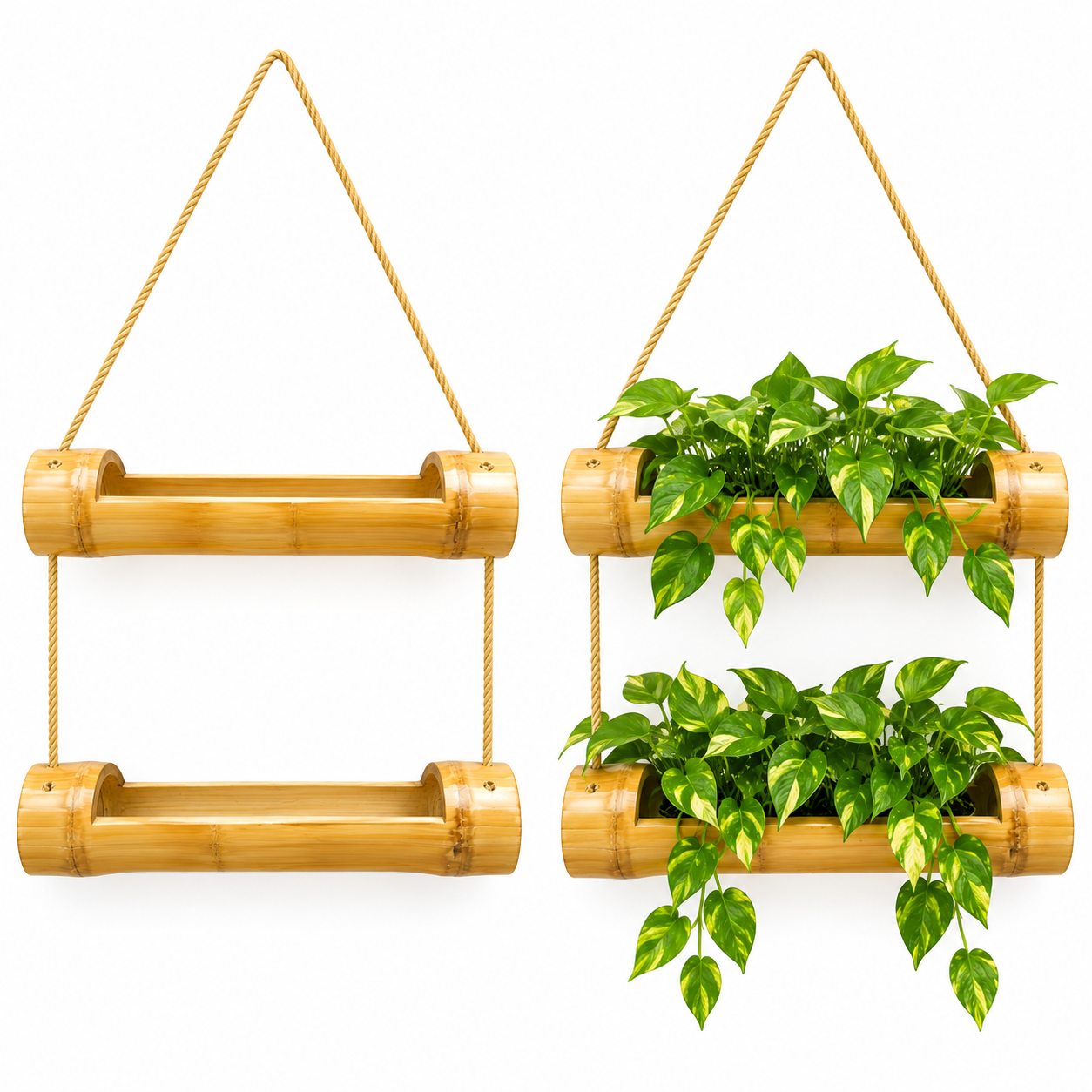 Bamboo 2-Tier Hanging Planter